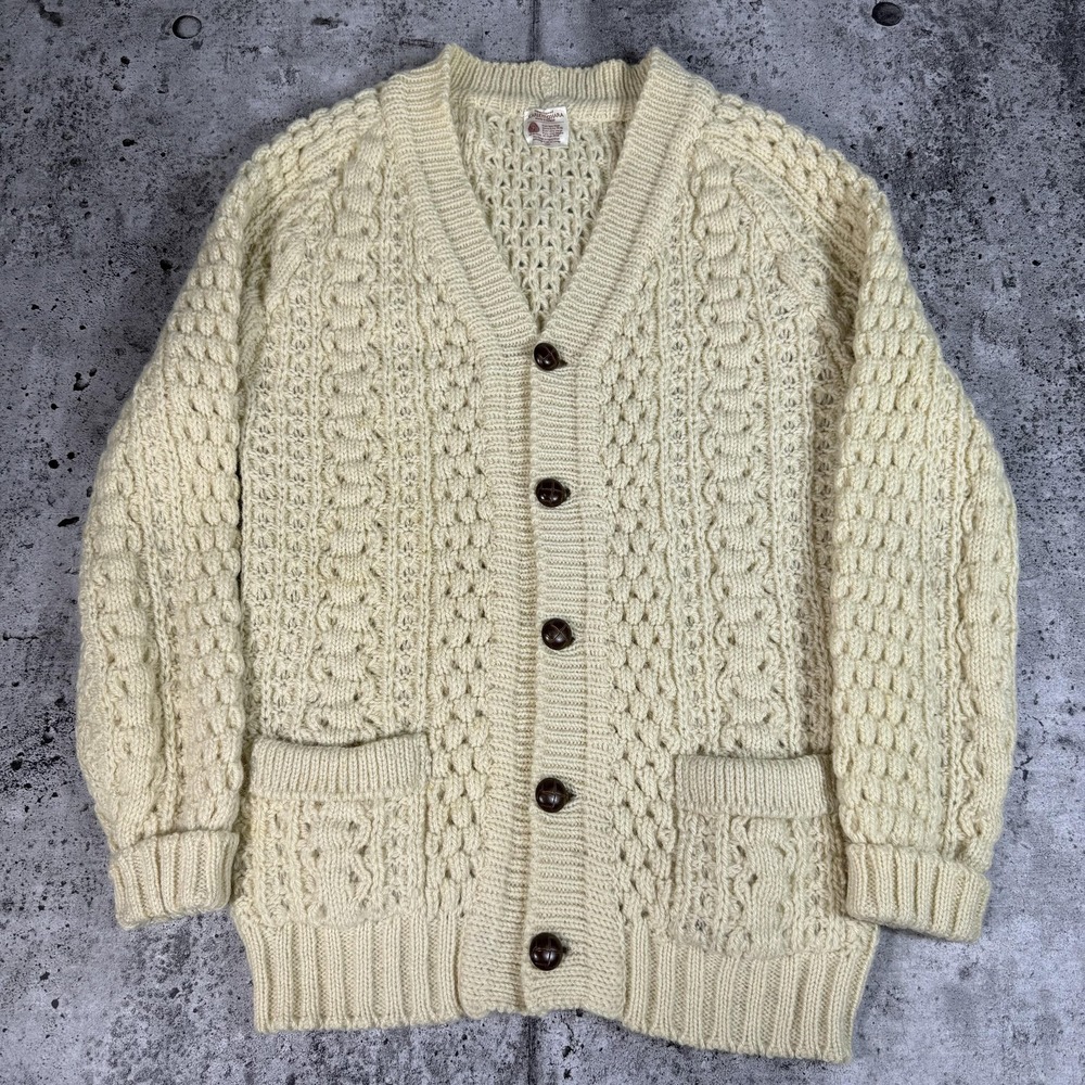 Scarlett O'Hara Cardigan Sweater Womens Medium White Cable Knit Wool Pockets